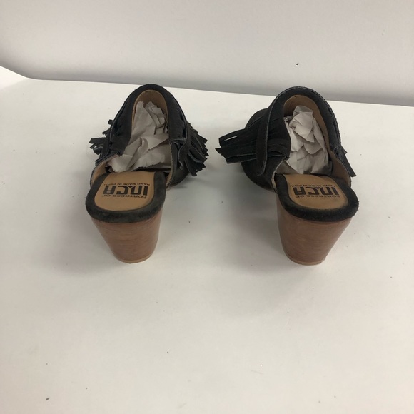 FORTRESS ON INCA HAND MADE JUANITA LEATHER FRINGE heeled Miley with clog shape - Picture 4 of 9